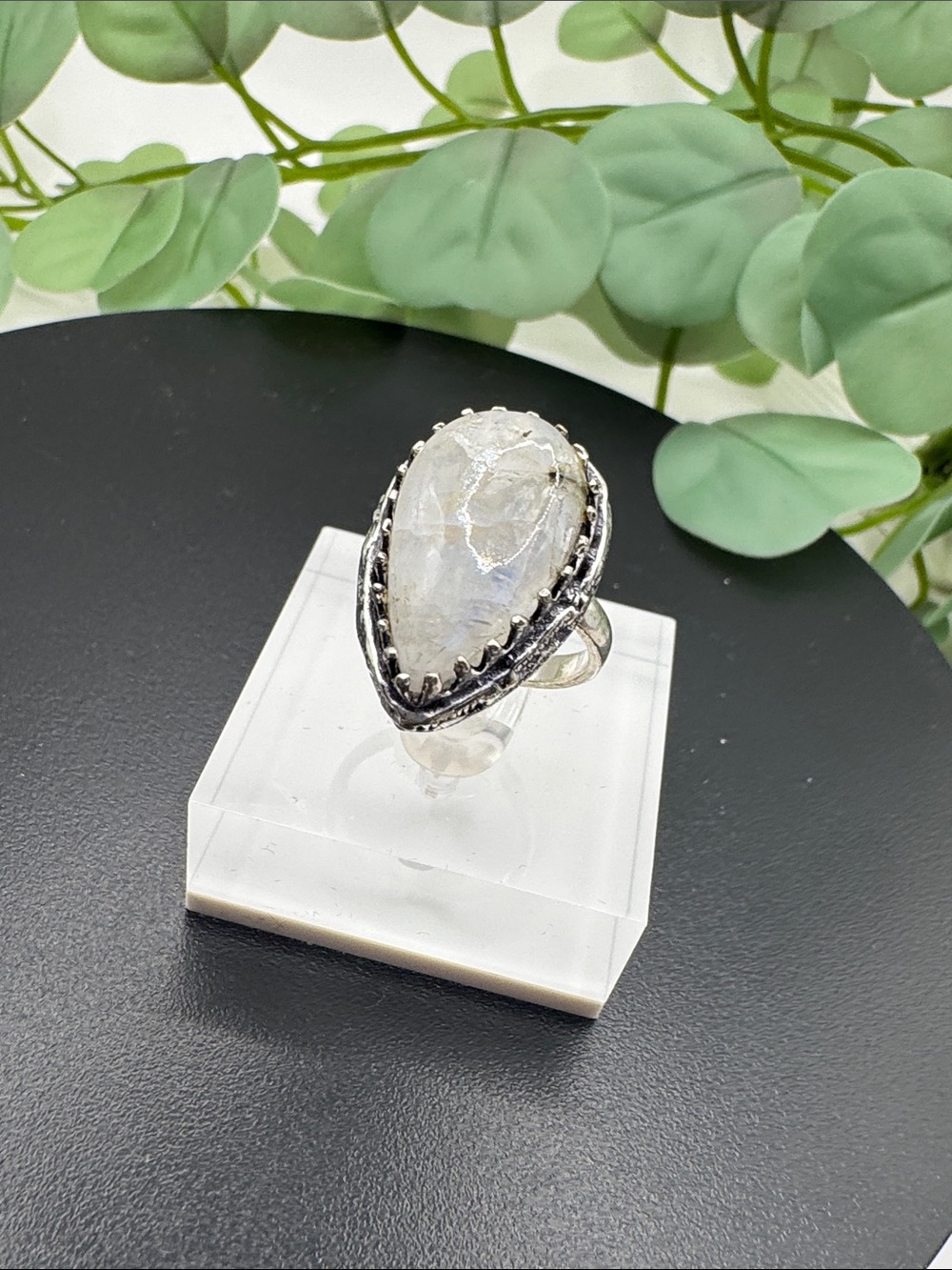 Moonstone Teardrop Statement Ring – Size 6.5 (BR-12-12/4) - Picture 3 of 7